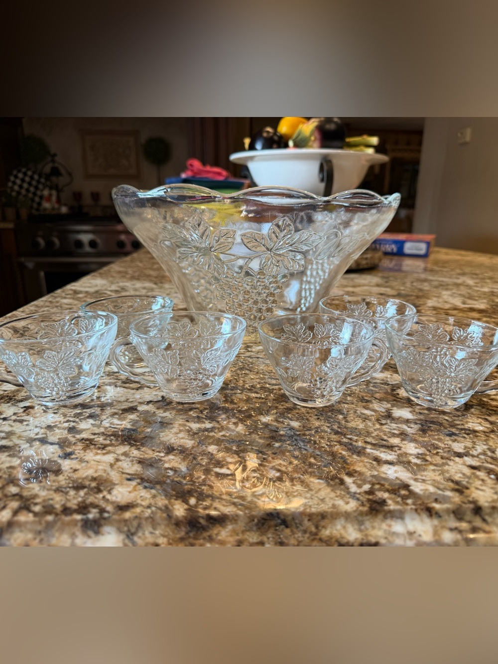 Vintage Anchor Hocking Harvest Grape Punch Bowl and 6 Cups